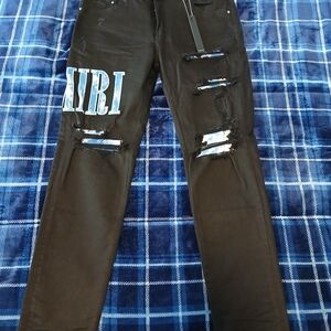 AMIRI Black and Blue Slim Jeans